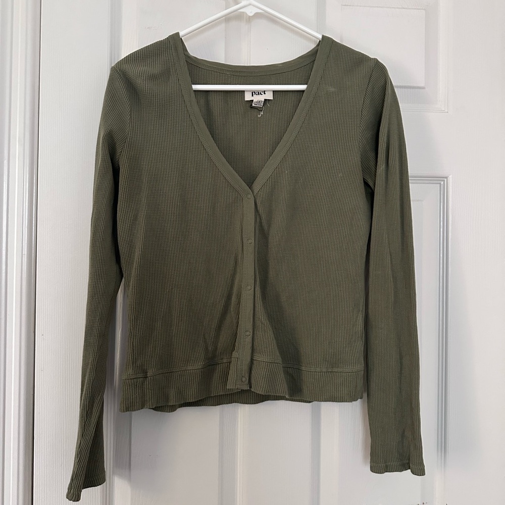 Pact Green Thermal Knit Waffle Tee